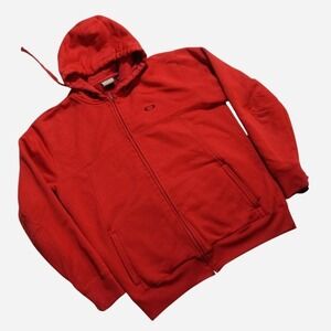 Mens Y2K Oakley Forged Goods Red Skater Zip-up Hoodie Thumb Hole